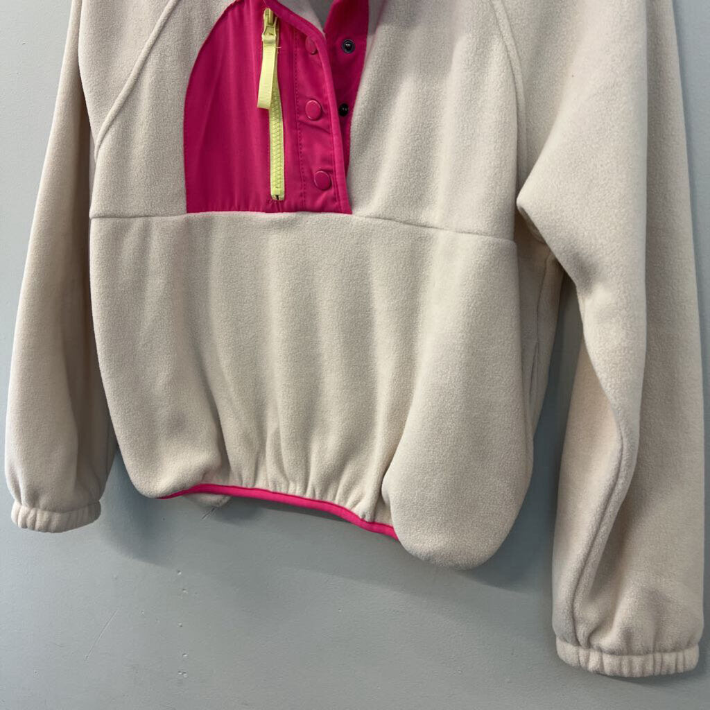 Hippie Rose Cream/ Pink Trim Fleece Pullover Small