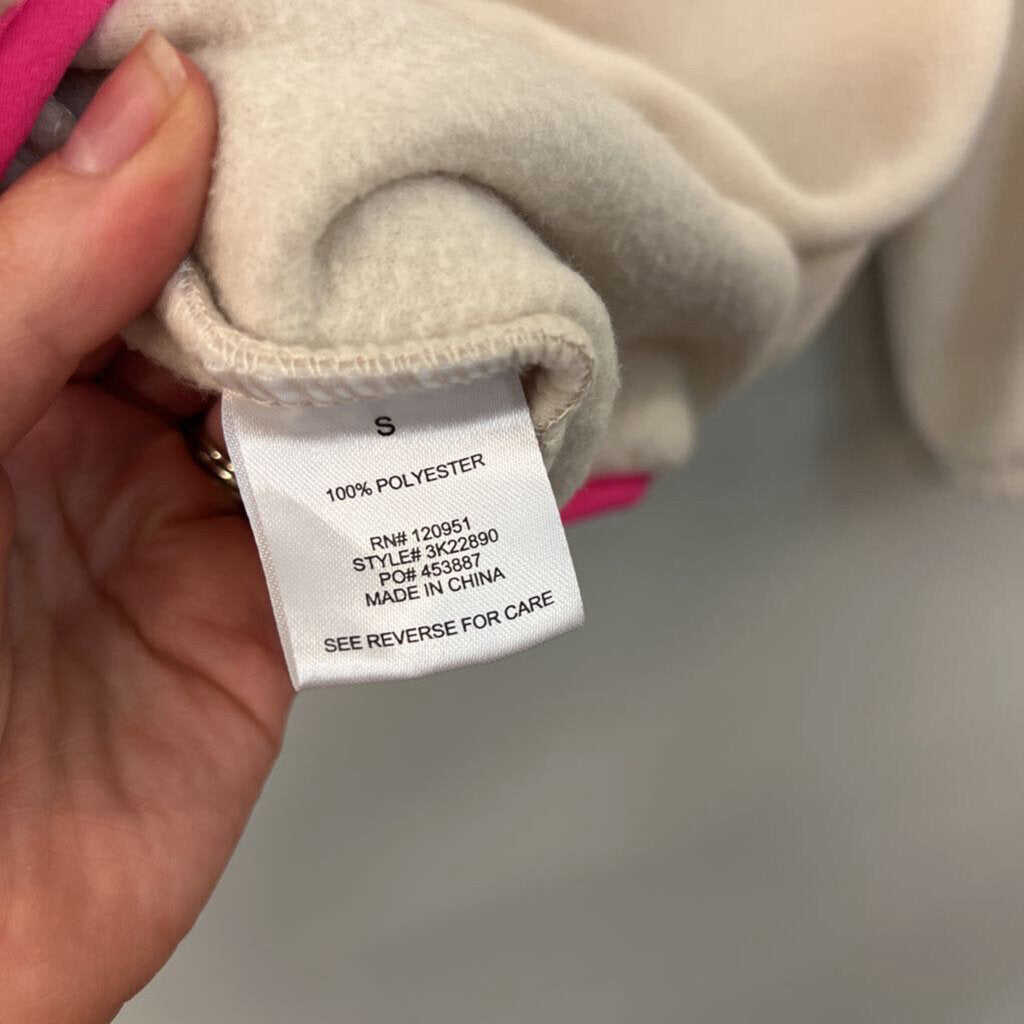 Hippie Rose Cream/ Pink Trim Fleece Pullover Small