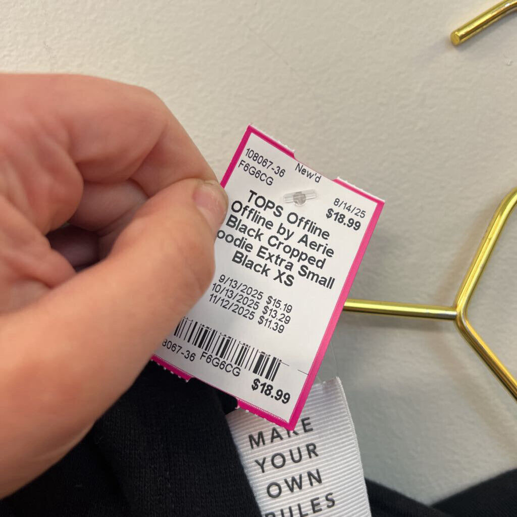 Offline by Aerie Black Cropped Hoodie Extra Small