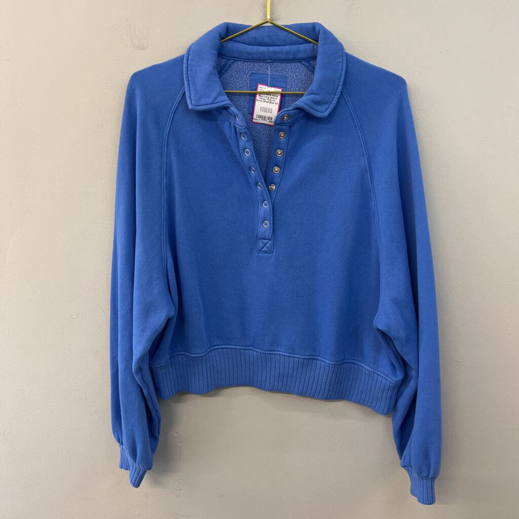 Aerie Blue Long Sleeve Henley Pullover Extra Small