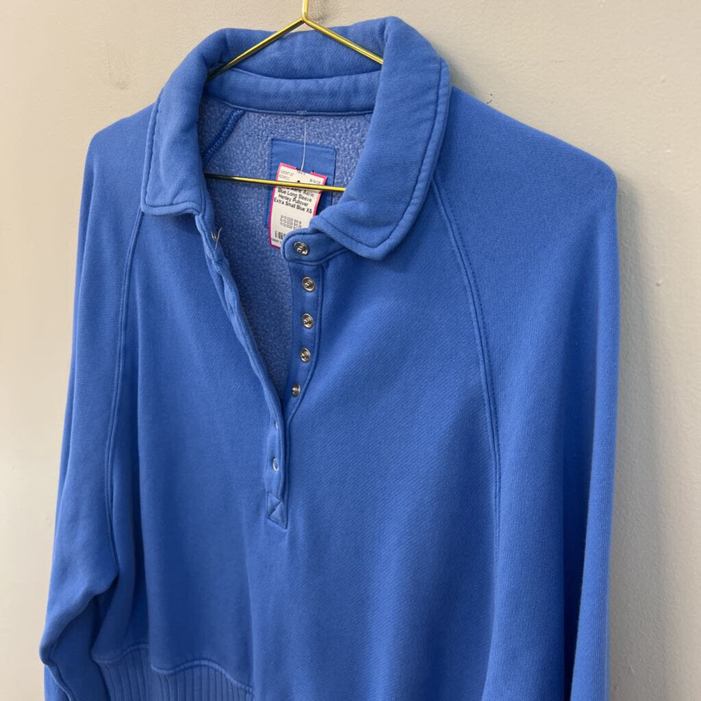 Aerie Blue Long Sleeve Henley Pullover Extra Small