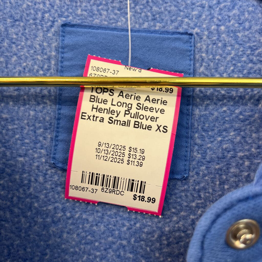 Aerie Blue Long Sleeve Henley Pullover Extra Small