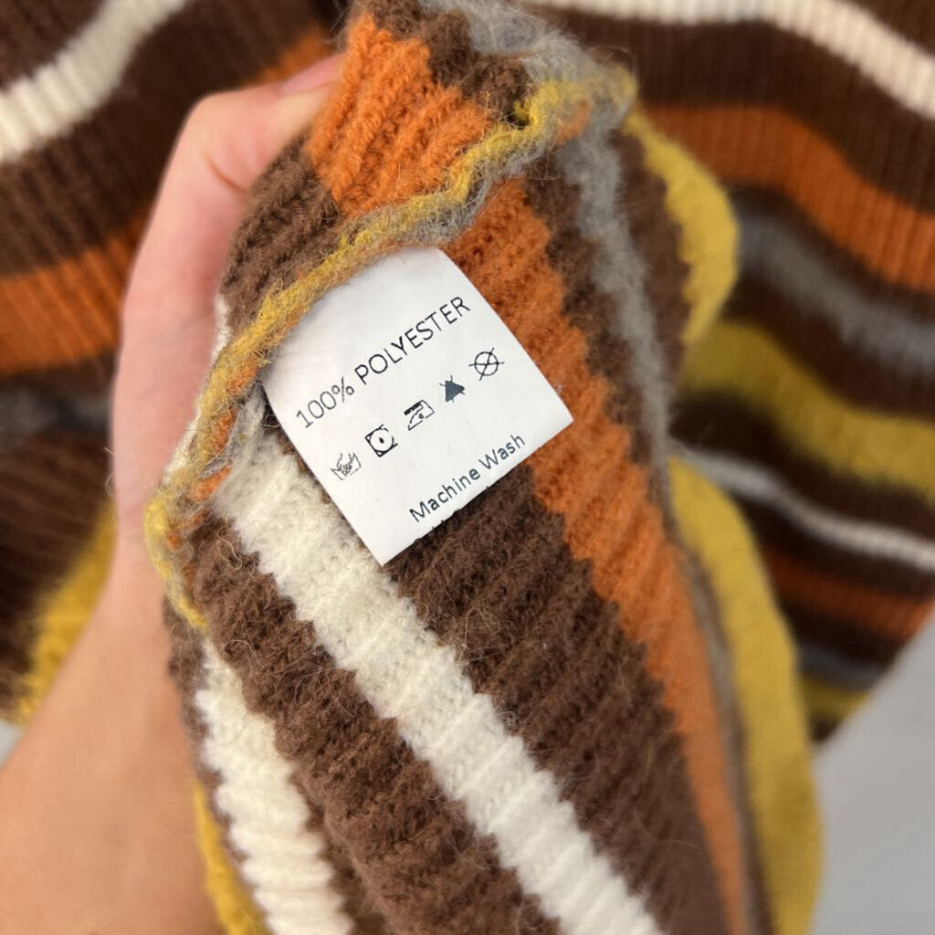Brown/ Multi Striped Fuzzy Knit Long Sleeve Hooded Sweater Dress Extra Large