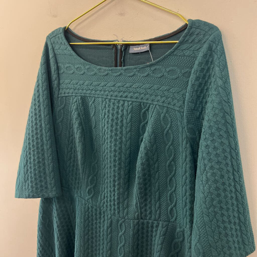 ModCloth Green Cable Knit Pattern Long Sleeve Dress Extra Large