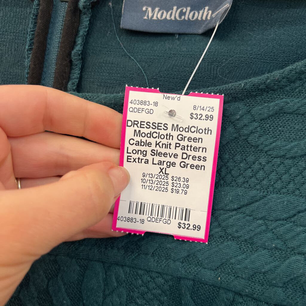 ModCloth Green Cable Knit Pattern Long Sleeve Dress Extra Large