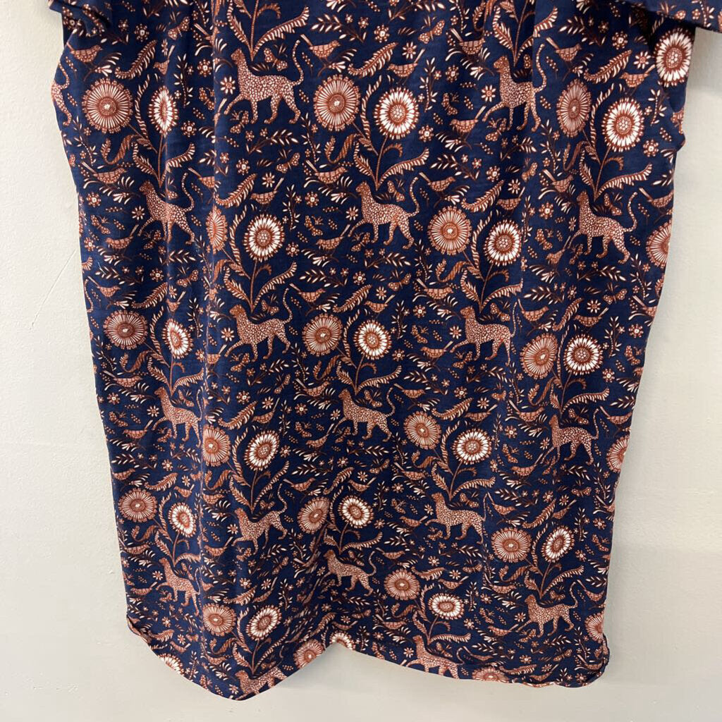 Boden Navy/ Brown Print Long Sleeve Midi Dress Extra Large