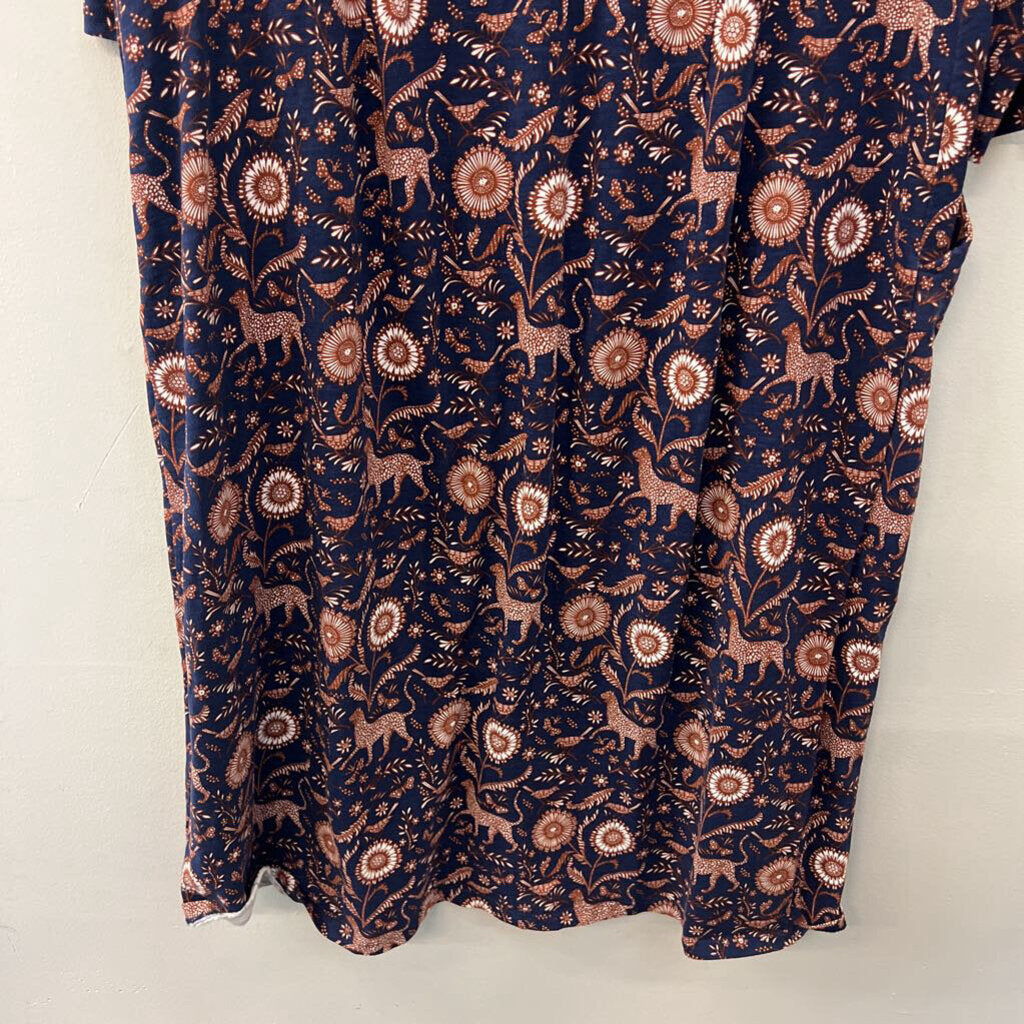 Boden Navy/ Brown Print Long Sleeve Midi Dress Extra Large