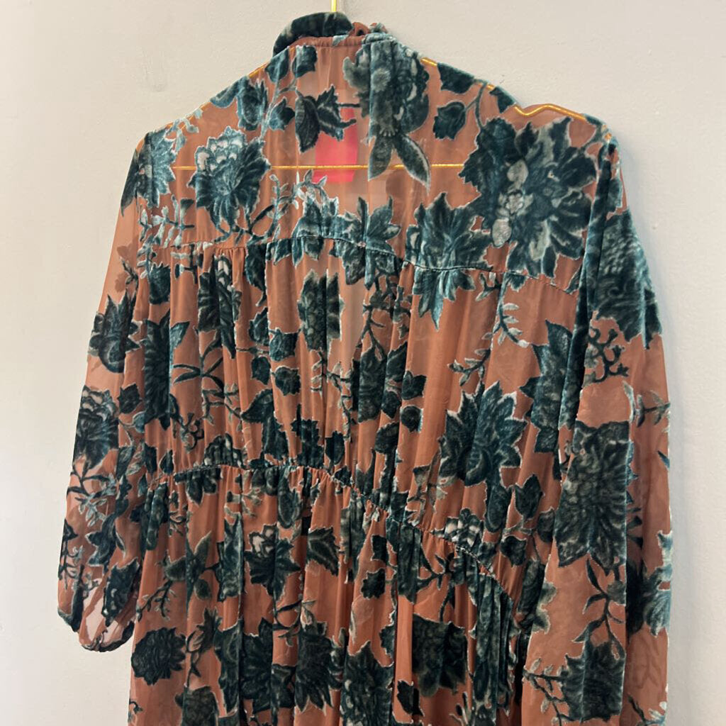 Torrid Brown/ Green Velvet Print Long Sleeve Maxi Dress 0