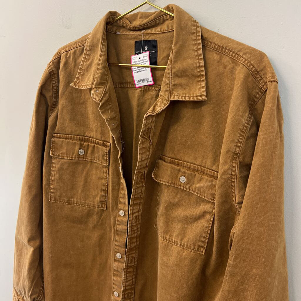 Junk Food Clothing Brown Long Sleeve Button Down Shacket Extra Large