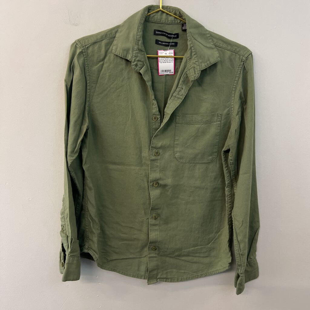 Saks Fifth Avenue Green Long Sleeve Button Down Top Small