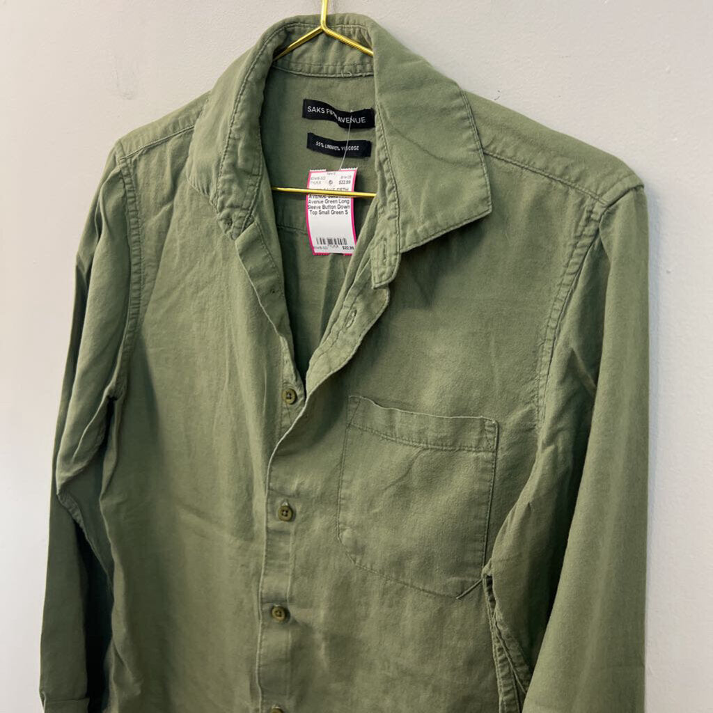 Saks Fifth Avenue Green Long Sleeve Button Down Top Small