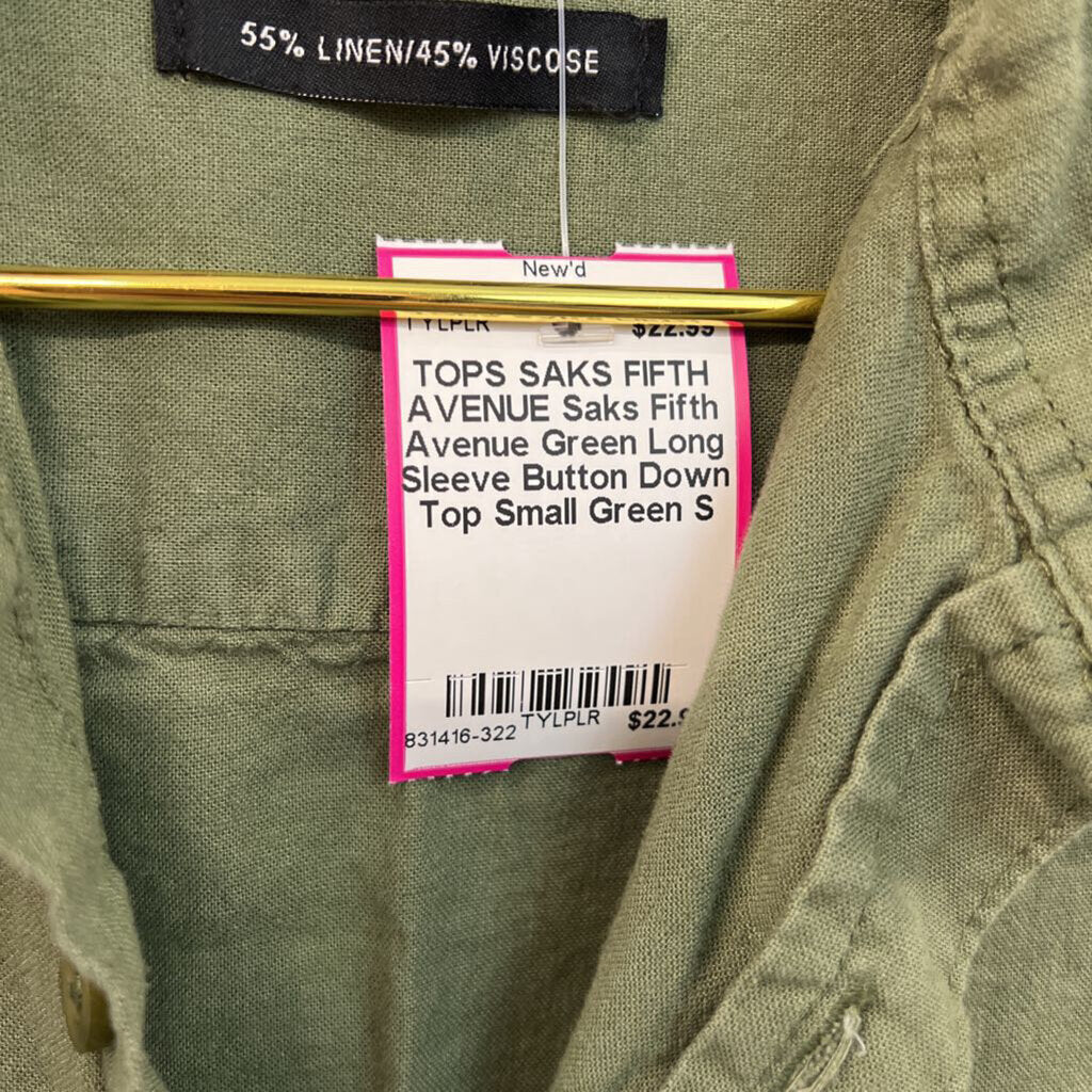 Saks Fifth Avenue Green Long Sleeve Button Down Top Small