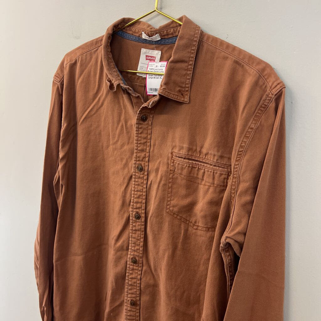 Levis Brown Denim Long Sleeve Button Down Top Extra Large