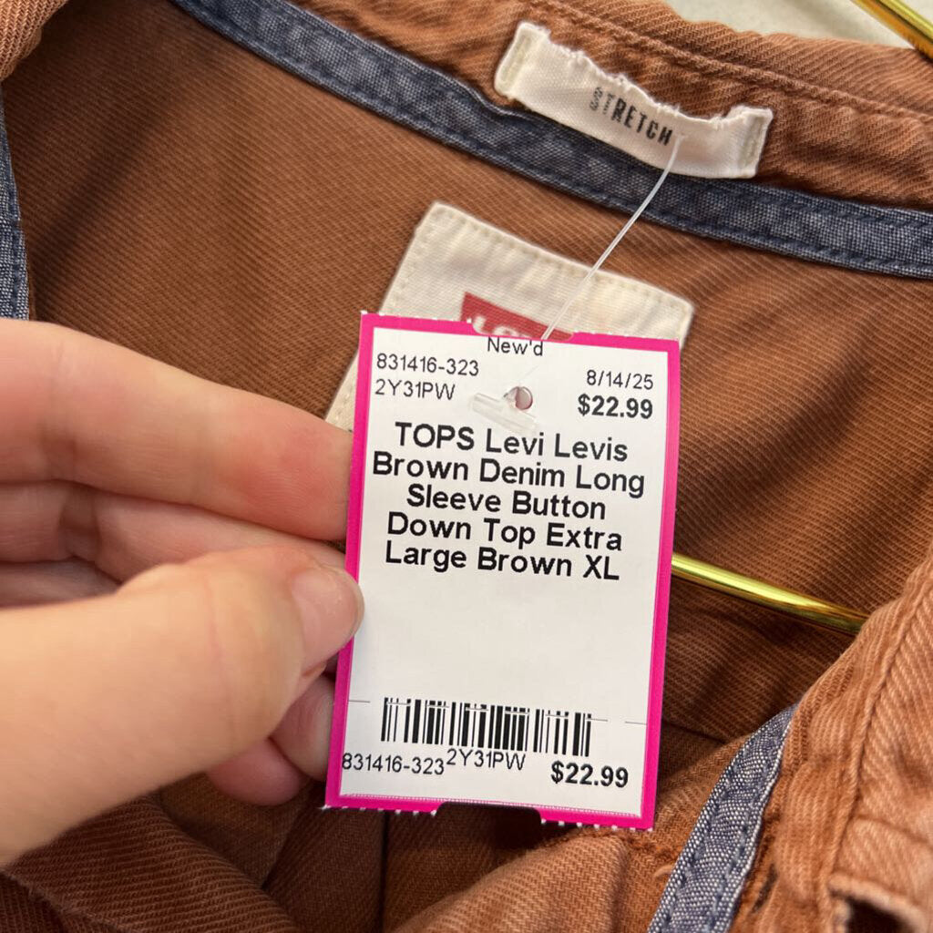 Levis Brown Denim Long Sleeve Button Down Top Extra Large