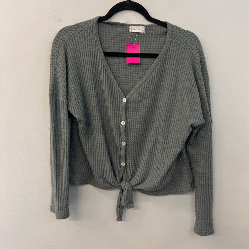 Altar'd State Green Waffle Knit Tie Front Long Sleeve Top Medium