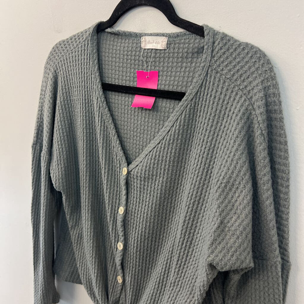 Altar'd State Green Waffle Knit Tie Front Long Sleeve Top Medium