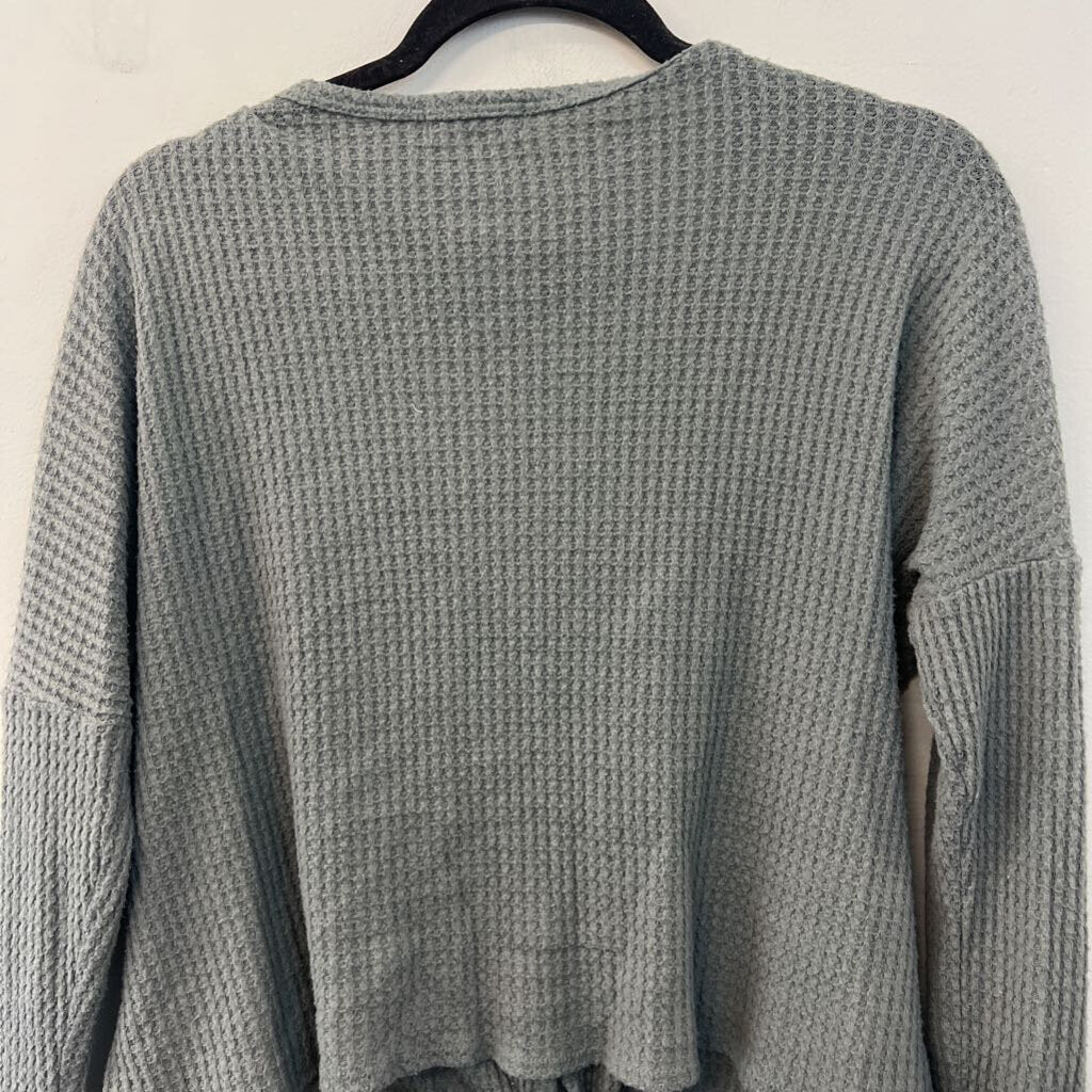 Altar'd State Green Waffle Knit Tie Front Long Sleeve Top Medium