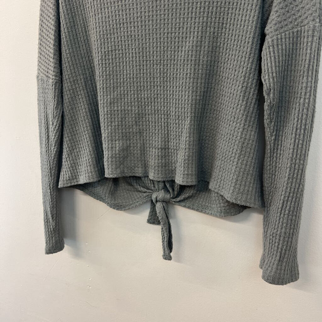Altar'd State Green Waffle Knit Tie Front Long Sleeve Top Medium