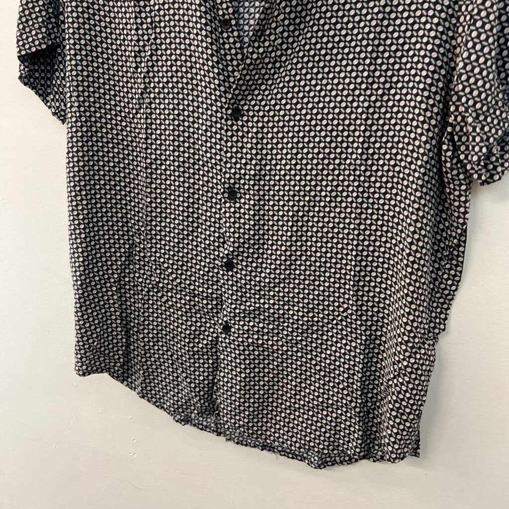 Denim and Flower Brown/ Beige Print Short Sleeve Button Down Top Large