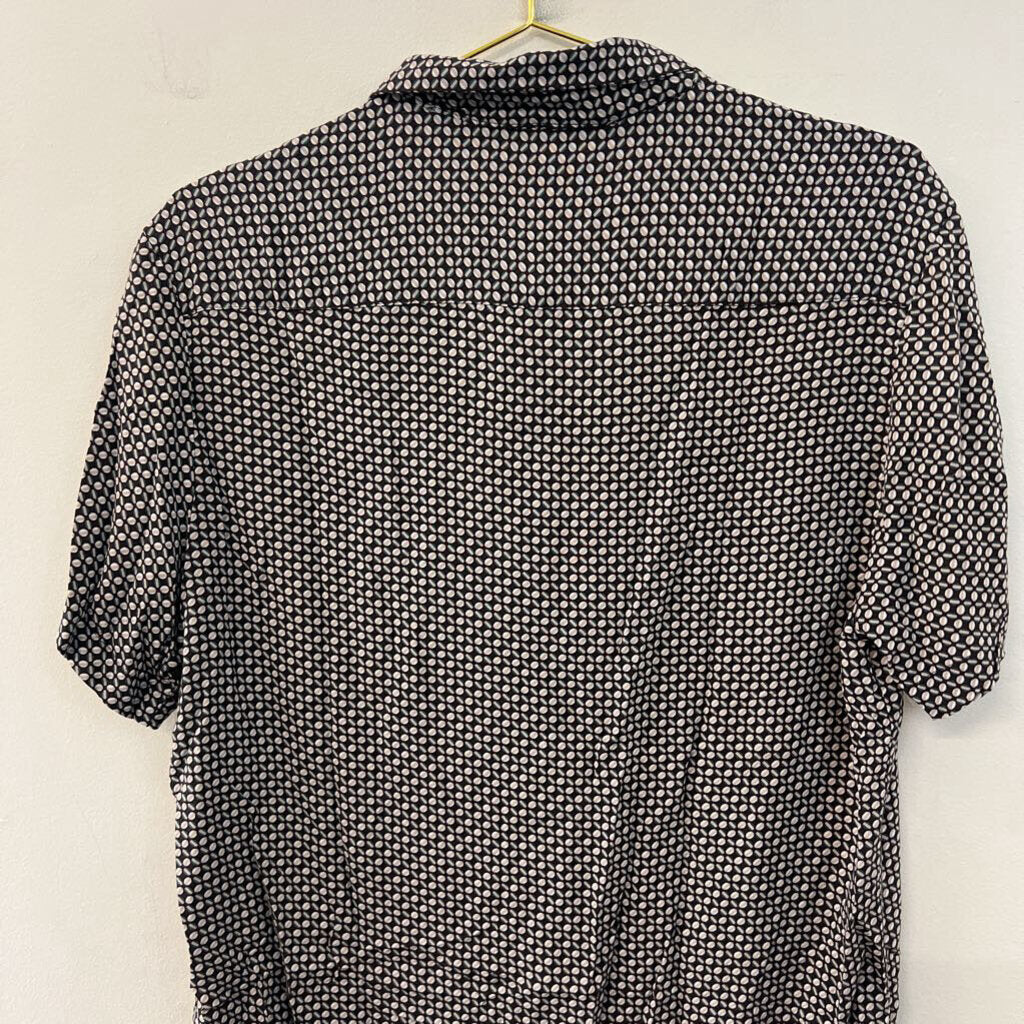 Denim and Flower Brown/ Beige Print Short Sleeve Button Down Top Large