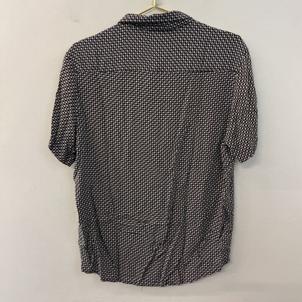 Denim and Flower Brown/ Beige Print Short Sleeve Button Down Top Large