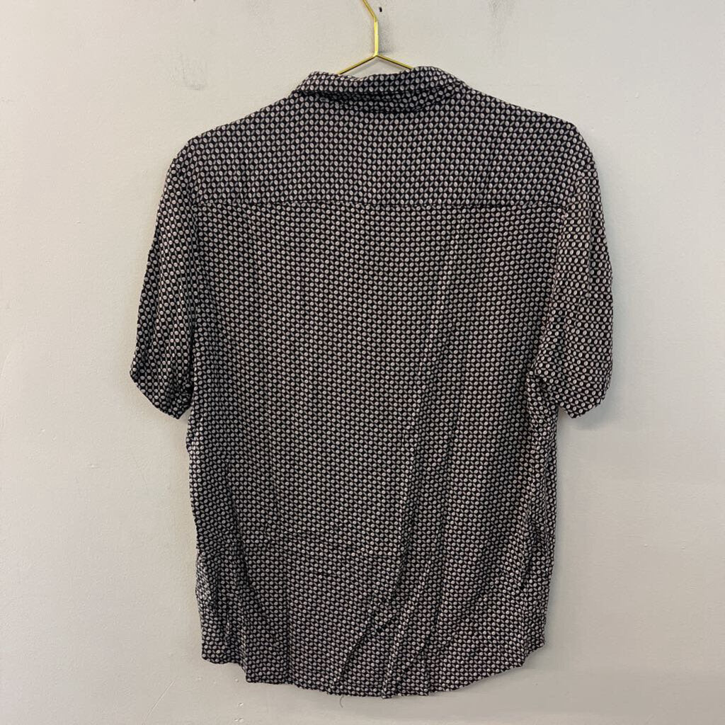 Denim and Flower Brown/ Beige Print Short Sleeve Button Down Top Large