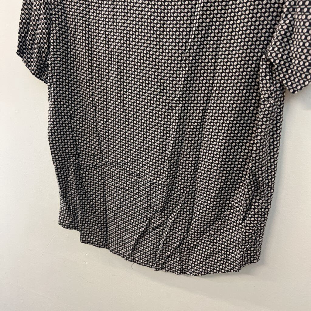 Denim and Flower Brown/ Beige Print Short Sleeve Button Down Top Large