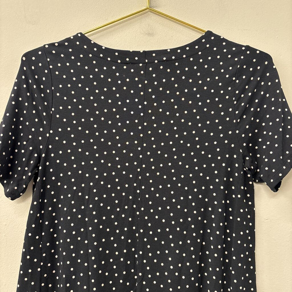 Loft Black/ White Polka Dot Short Sleeve Dress Extra Small Petite