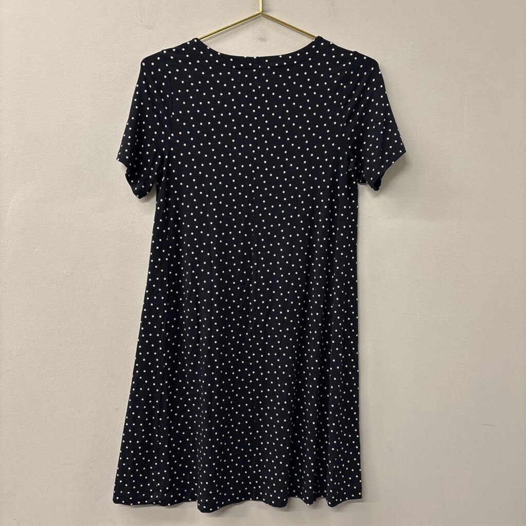 Loft Black/ White Polka Dot Short Sleeve Dress Extra Small Petite