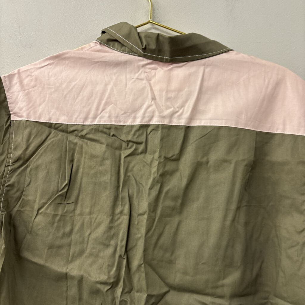 BoozeLeLe Green/ Pink Western Snake Short Sleeve Button Down Top Medium
