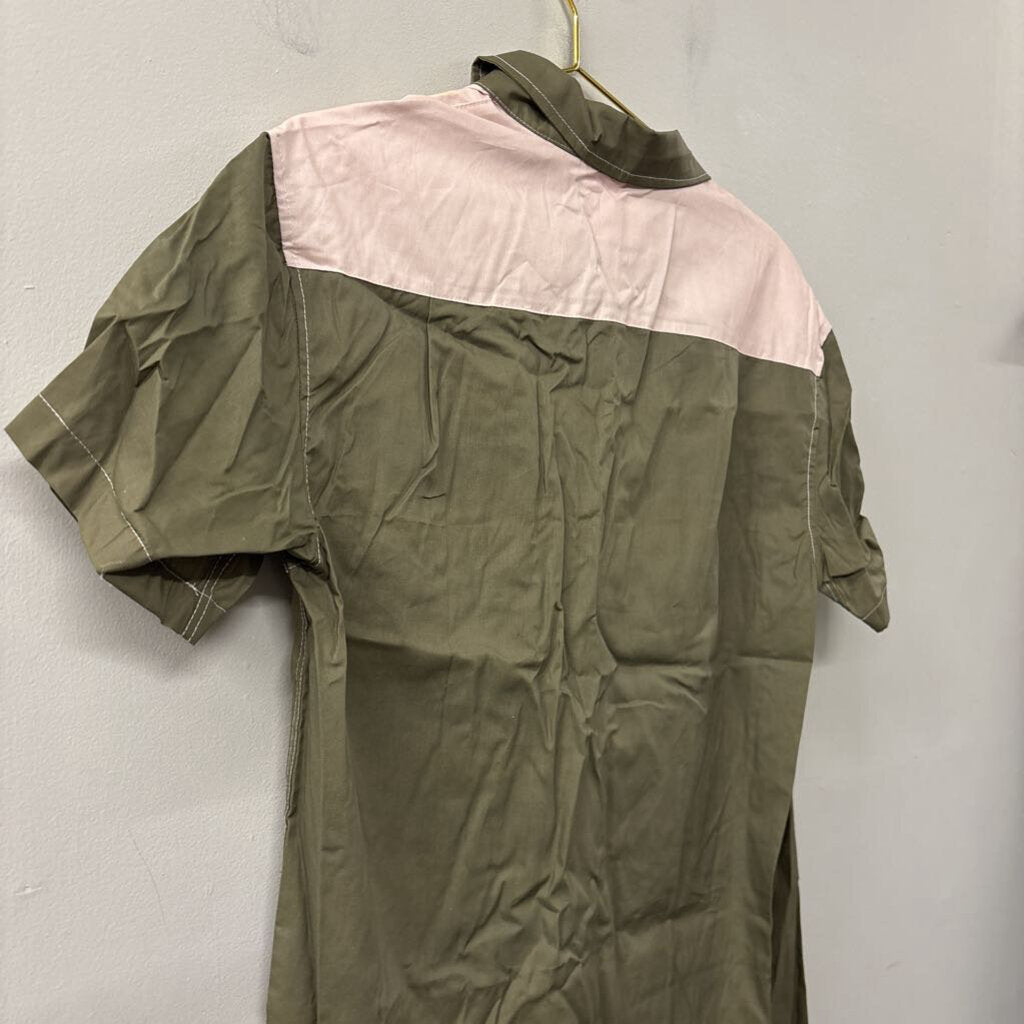 BoozeLeLe Green/ Pink Western Snake Short Sleeve Button Down Top Medium