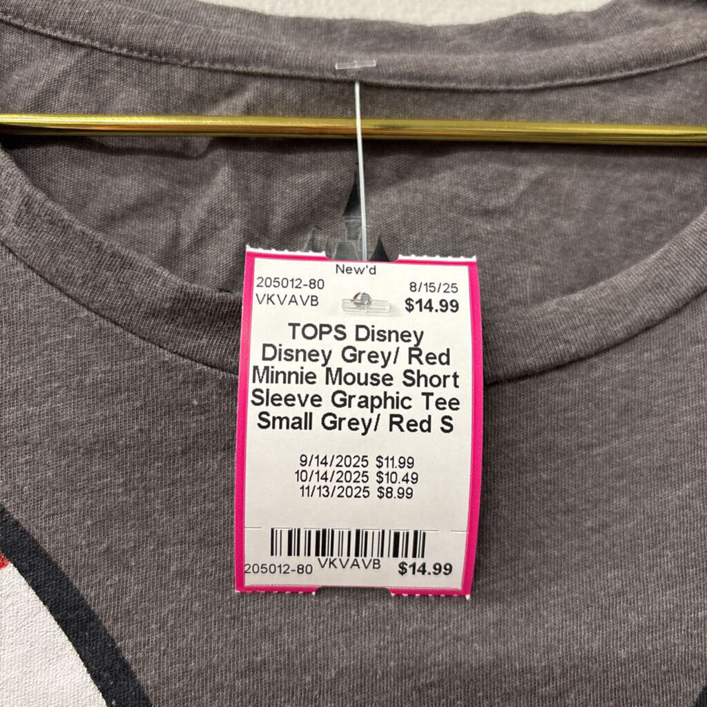 Disney Grey/ Red Minnie Mouse Short Sleeve Graphic Tee Small