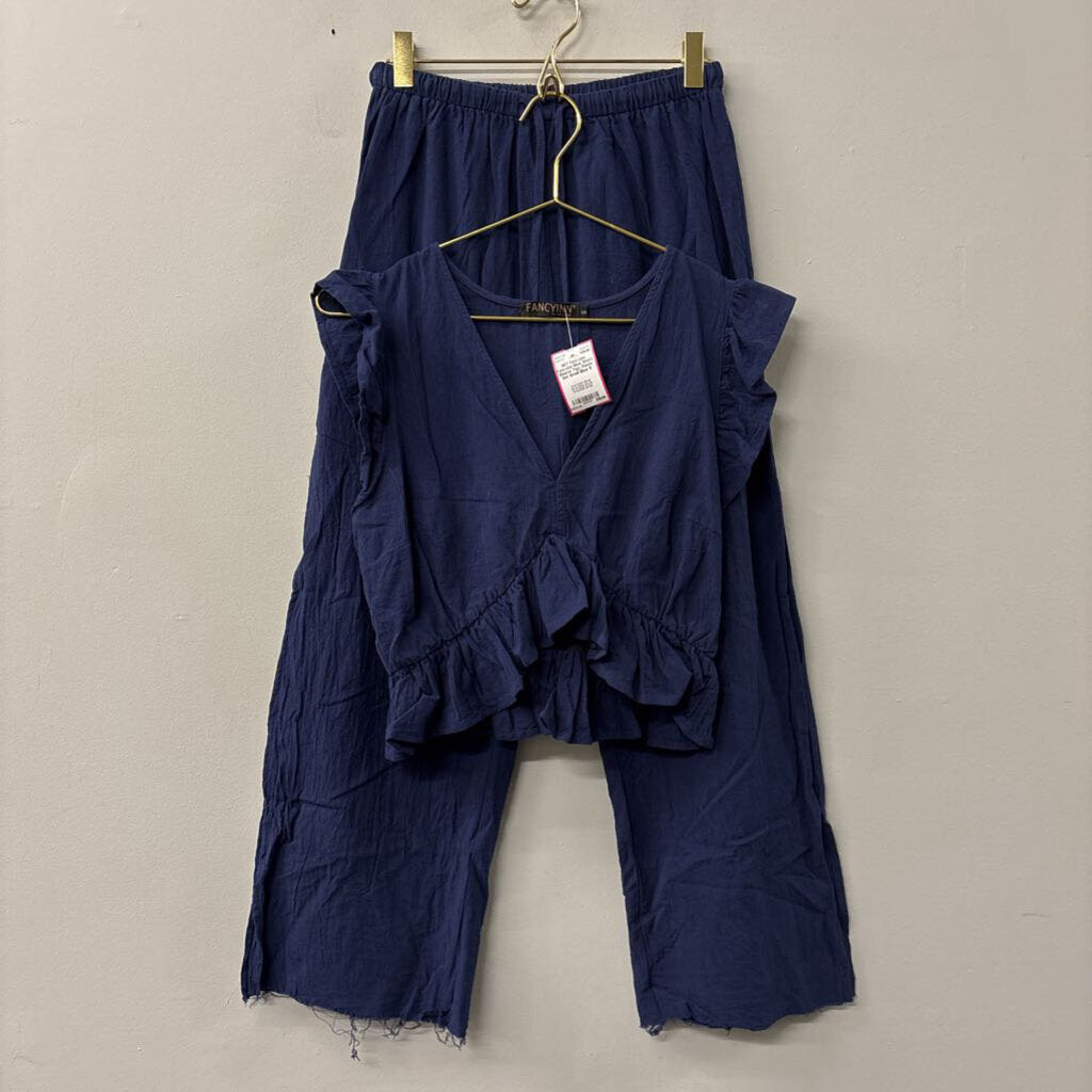 FancyInn Blue Short Sleeve Top/ Pants Set Small