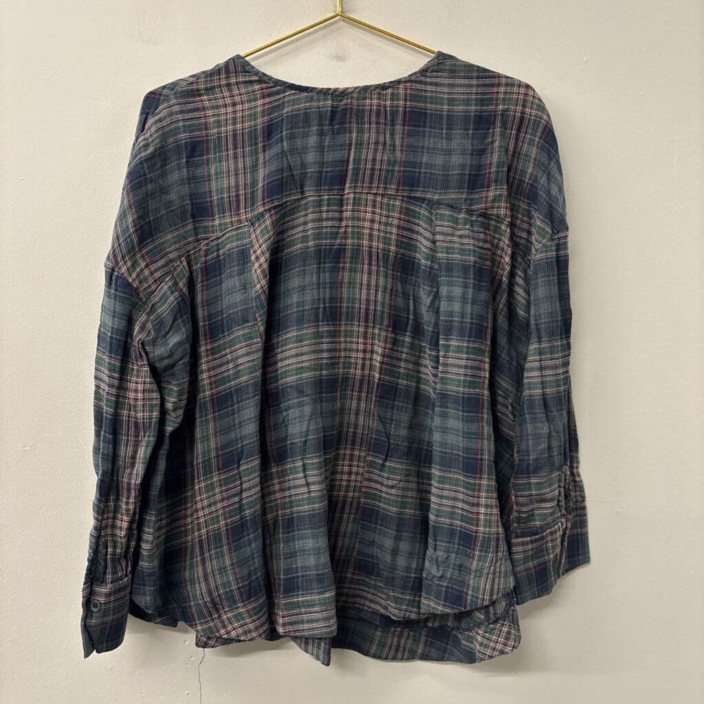 Mustard Seed Green/ Navy Plaid Long Sleeve Top Medium