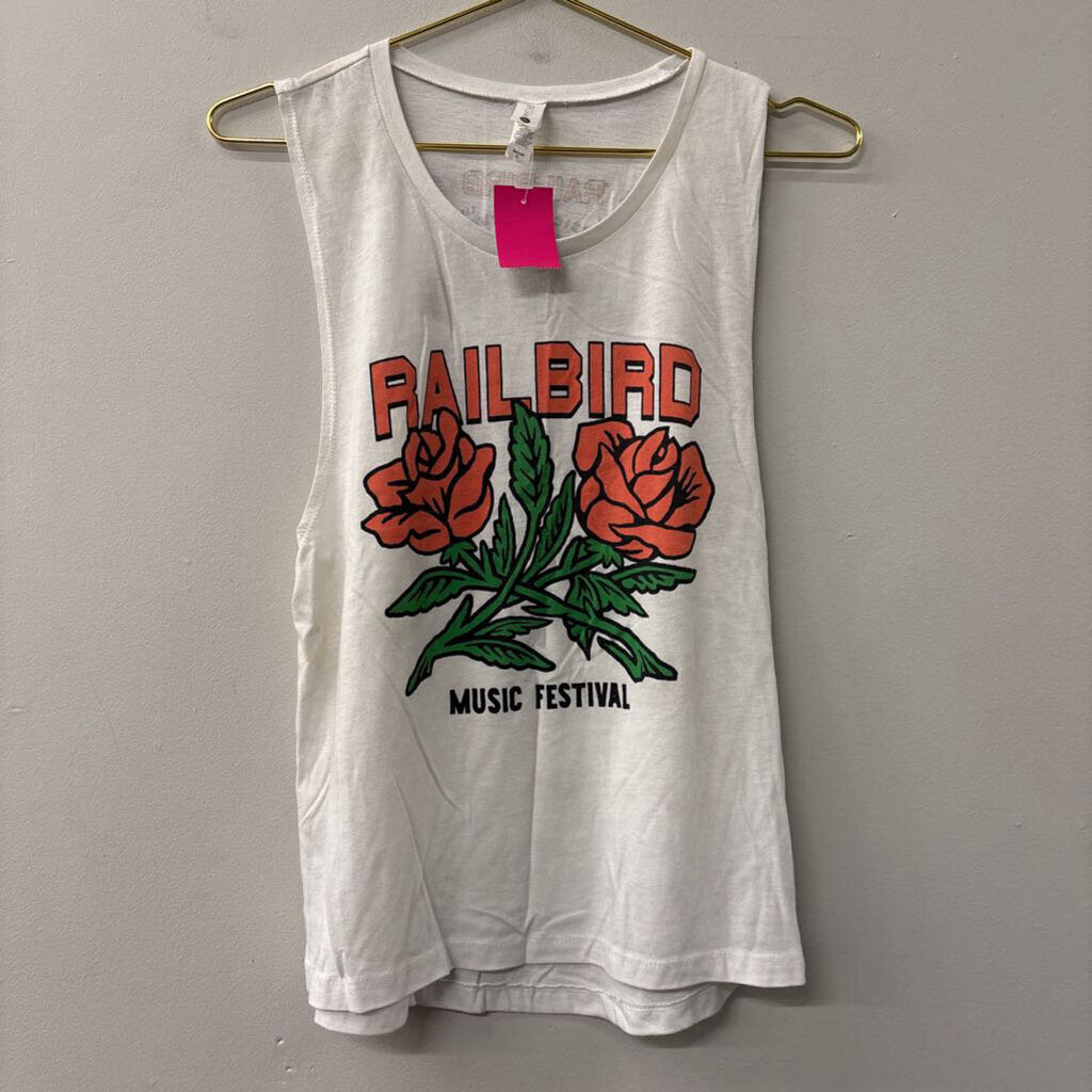 White/ Multi Railbird Music Festival Graphic Tank Top Large