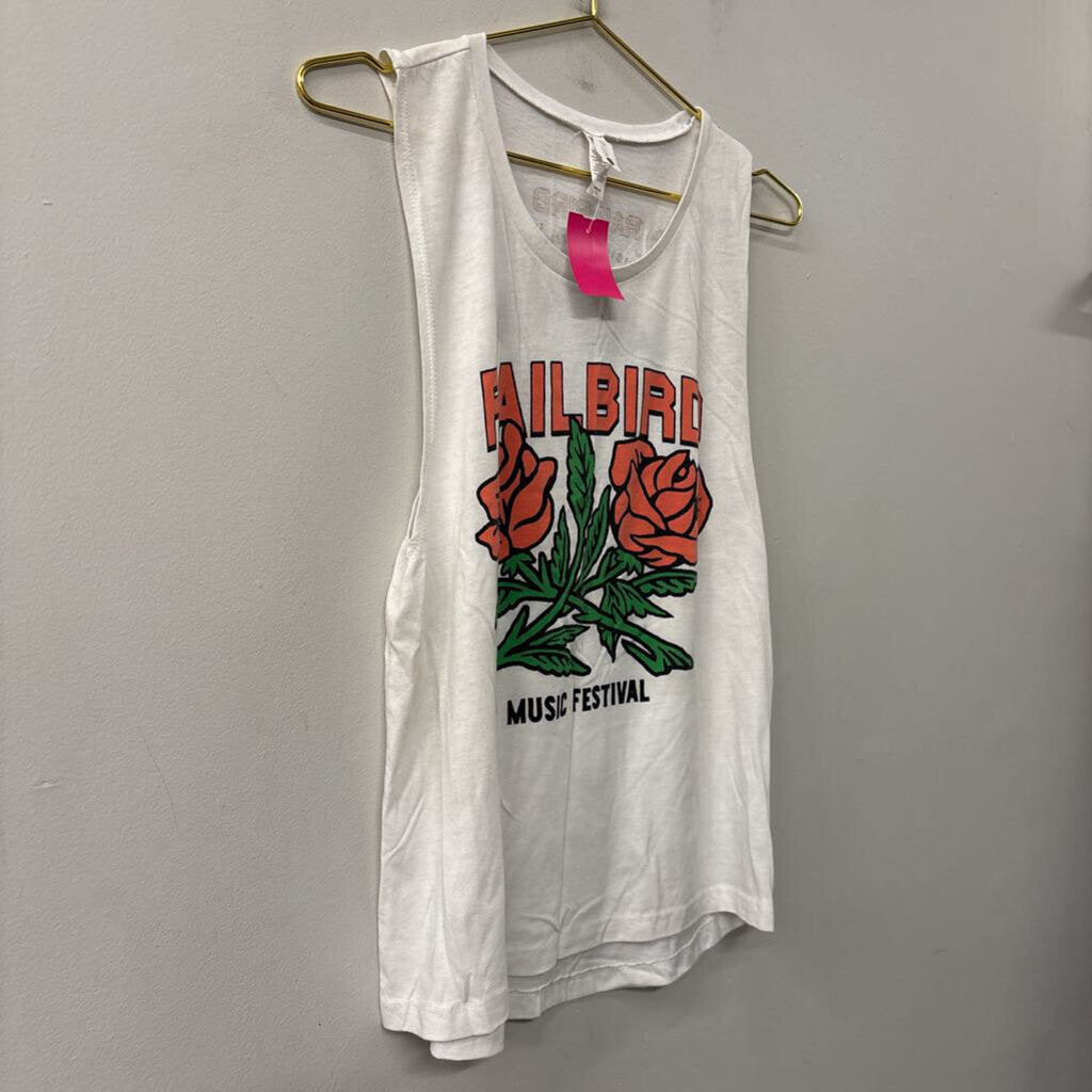 White/ Multi Railbird Music Festival Graphic Tank Top Large