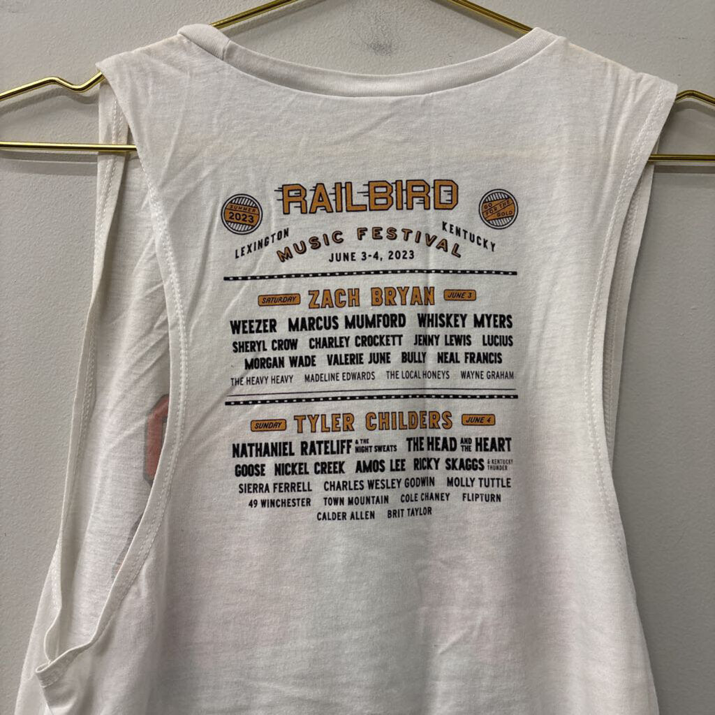 White/ Multi Railbird Music Festival Graphic Tank Top Large