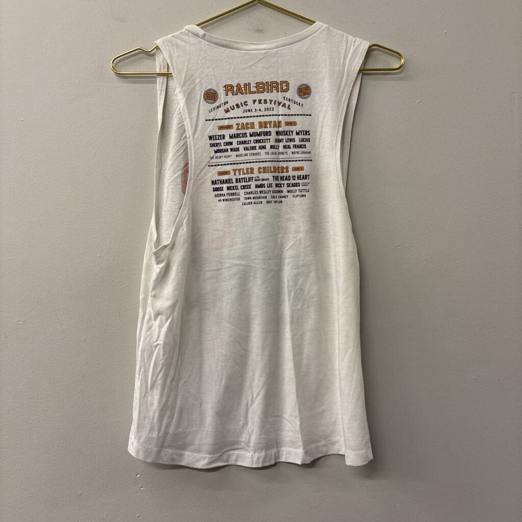 White/ Multi Railbird Music Festival Graphic Tank Top Large