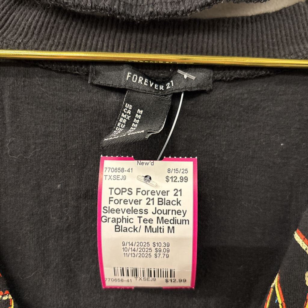 Forever 21 Black Sleeveless Journey Graphic Tee Medium