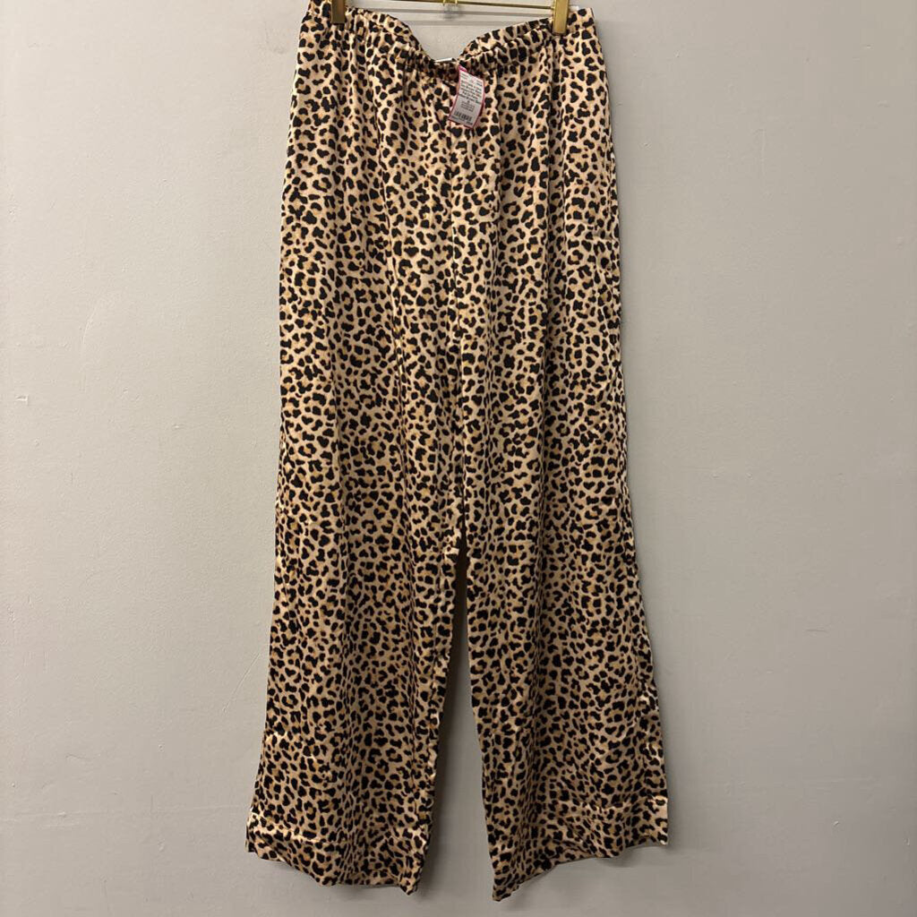 Brown/ Black Leopard Print Silky Pull On Pants Medium