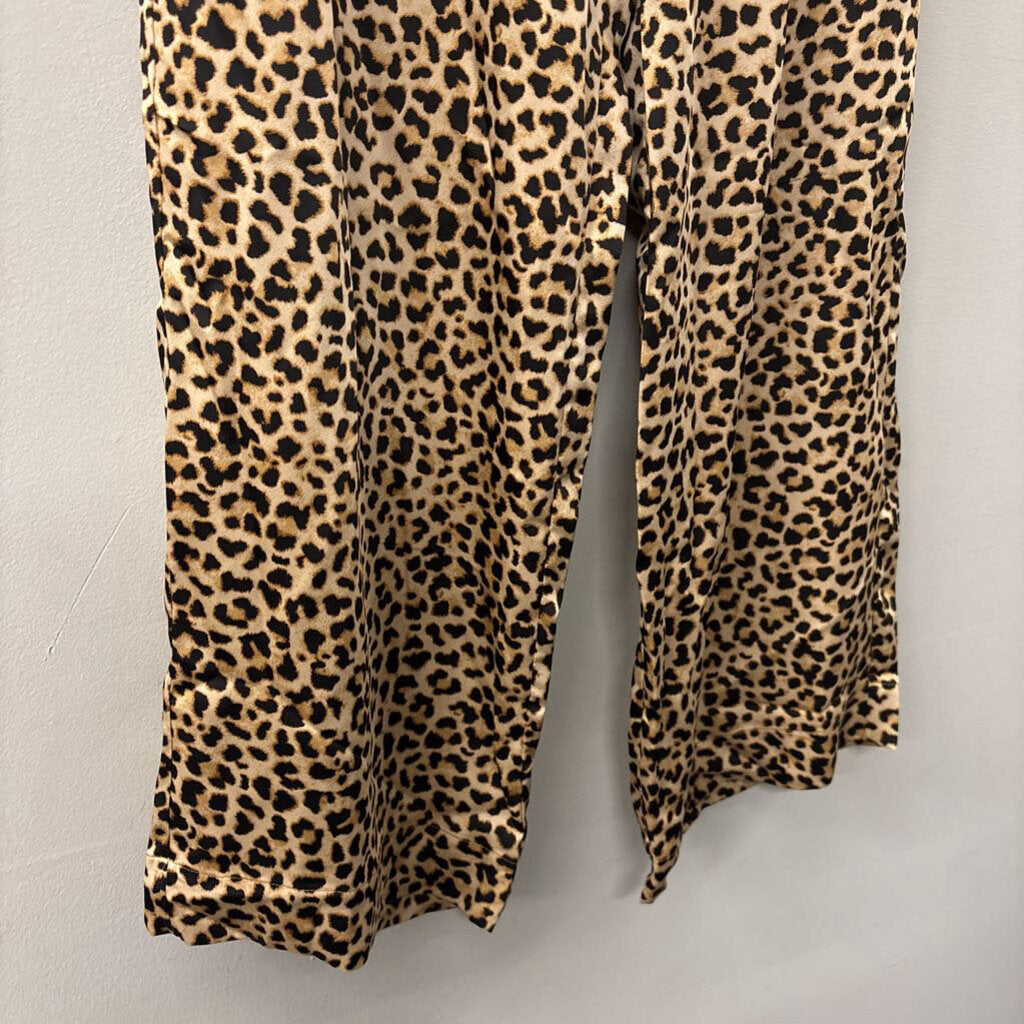 Brown/ Black Leopard Print Silky Pull On Pants Medium