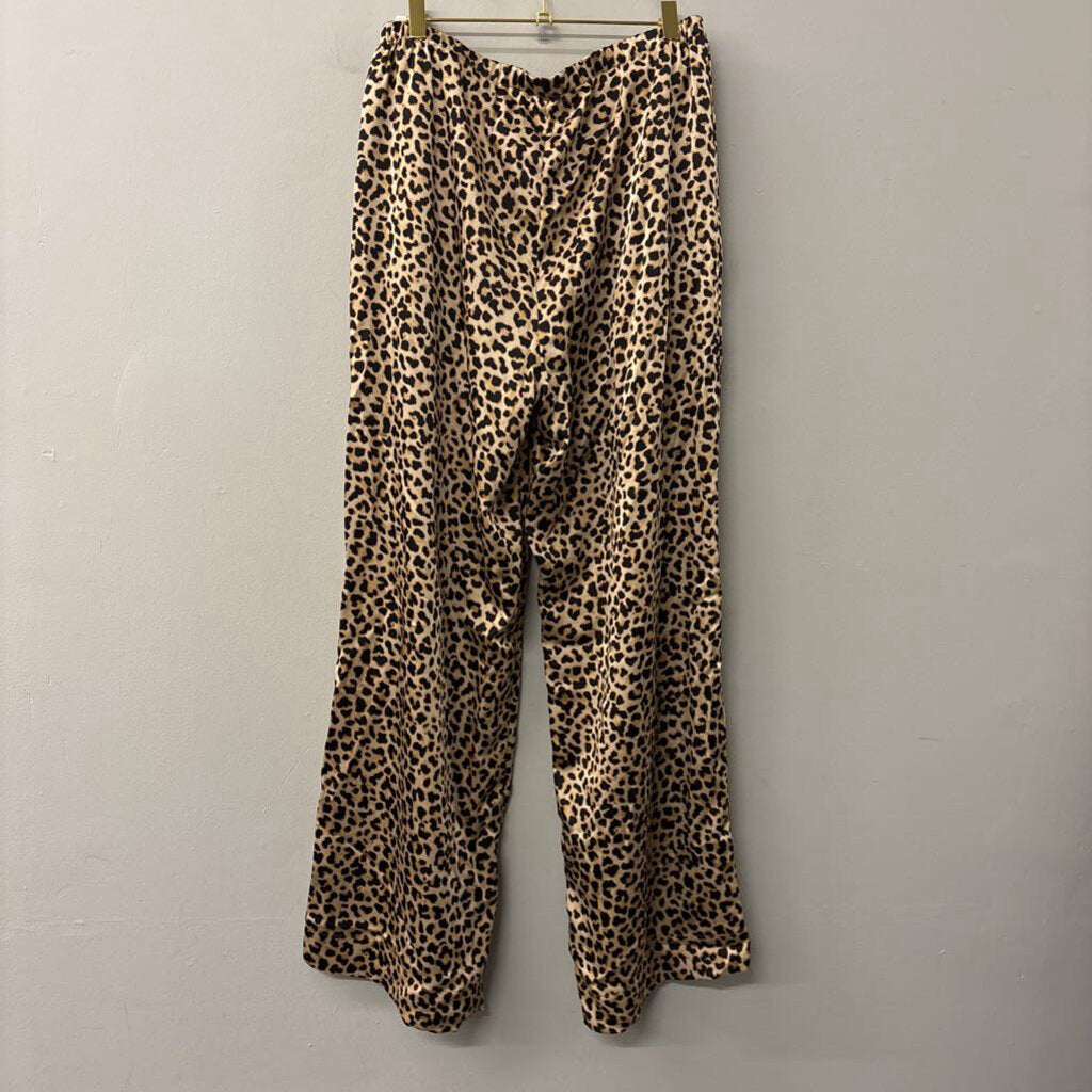 Brown/ Black Leopard Print Silky Pull On Pants Medium