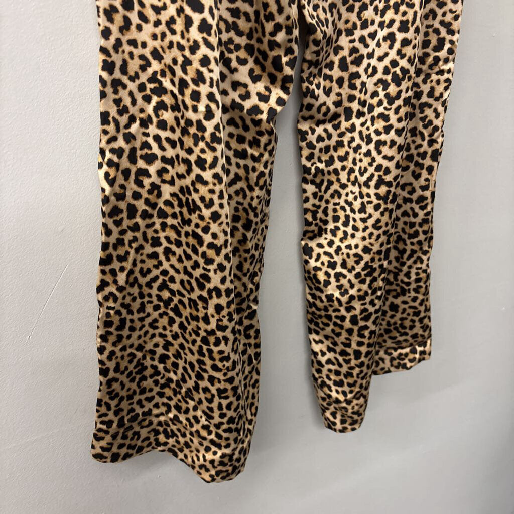 Brown/ Black Leopard Print Silky Pull On Pants Medium