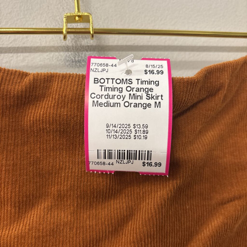 Timing Orange Corduroy Mini Skirt Medium