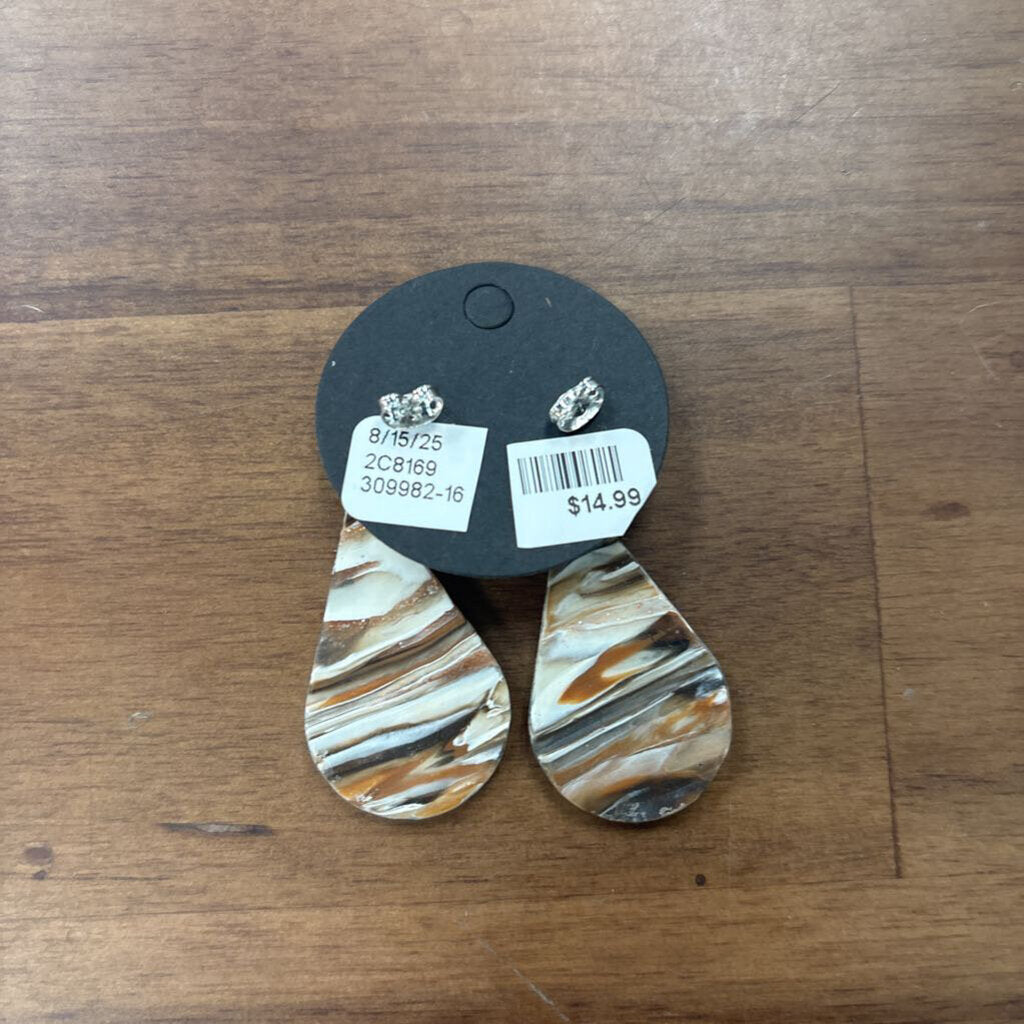 White/ Gold Print Drop Earrings