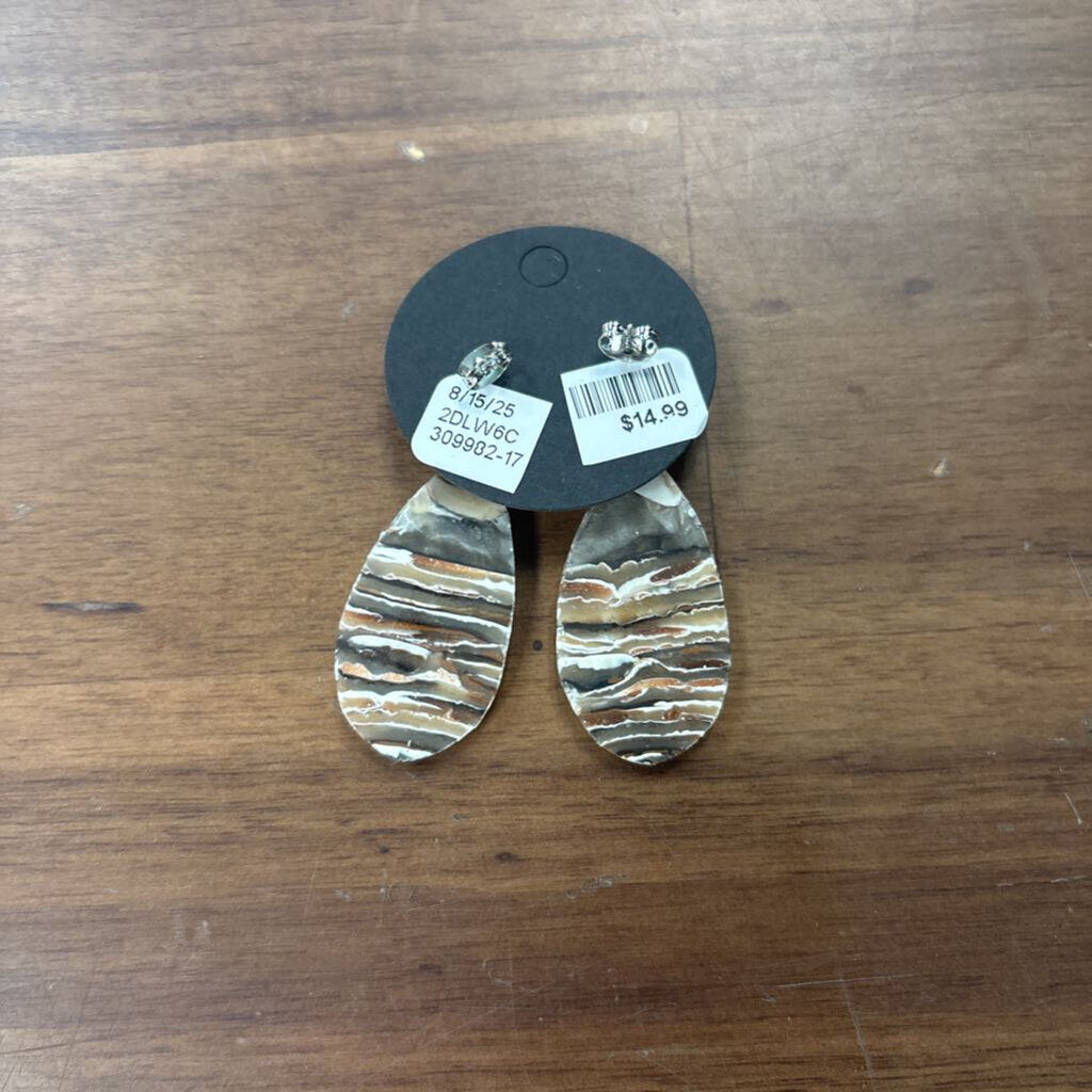 White/ Gold Print Drop Earrings