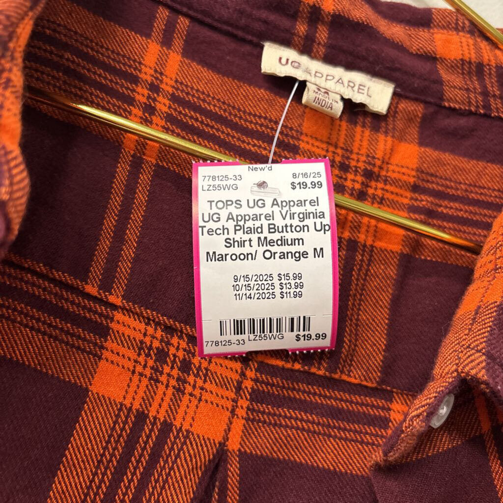 UG Apparel Virginia Tech Plaid Button Up Shirt Medium