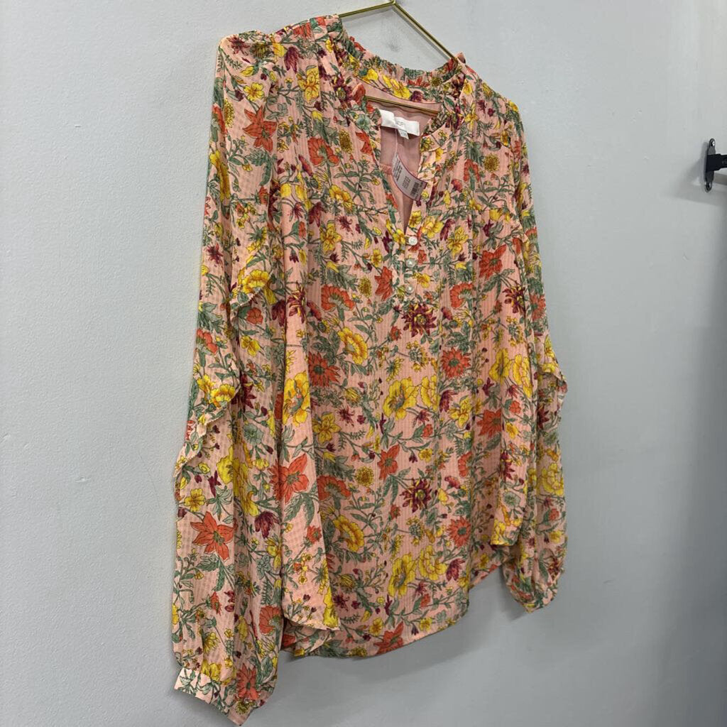 Loft Floral Printed Long Sleeve Blouse Medium