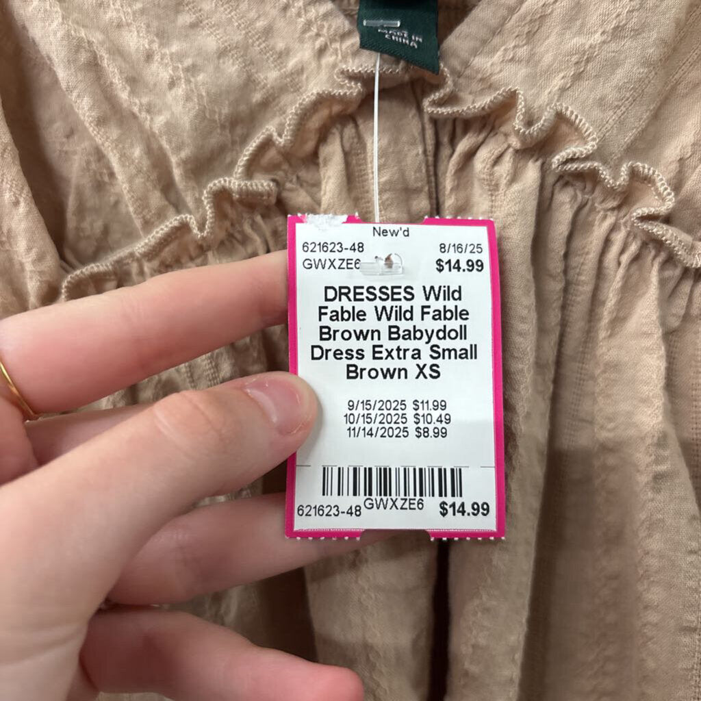 Wild Fable Brown Babydoll Dress Extra Small