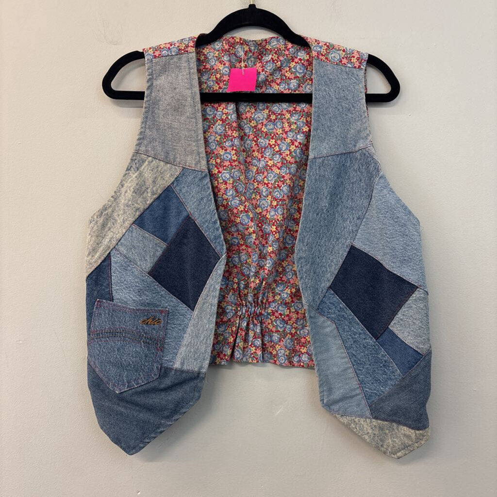 Vintage Chic Denim/Floral Print Reversible Vest Large